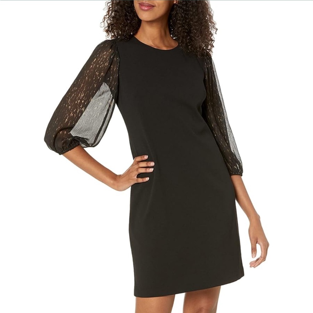 DKNY Sheath Dress with Luxe Gold Sleeves Sz 10- worn once!
